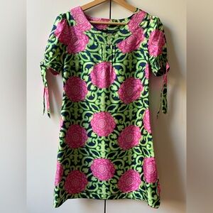 Vintage Y2K Lilly Pulitzer Dasha Hydrangea Short Shift Silk Mini Dress Size 0